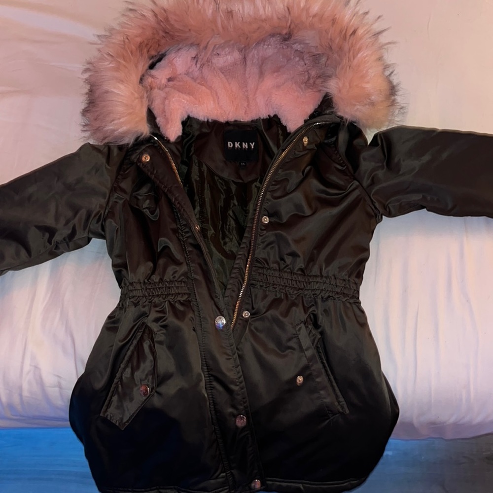 Girls Parka with pink faux fur hood